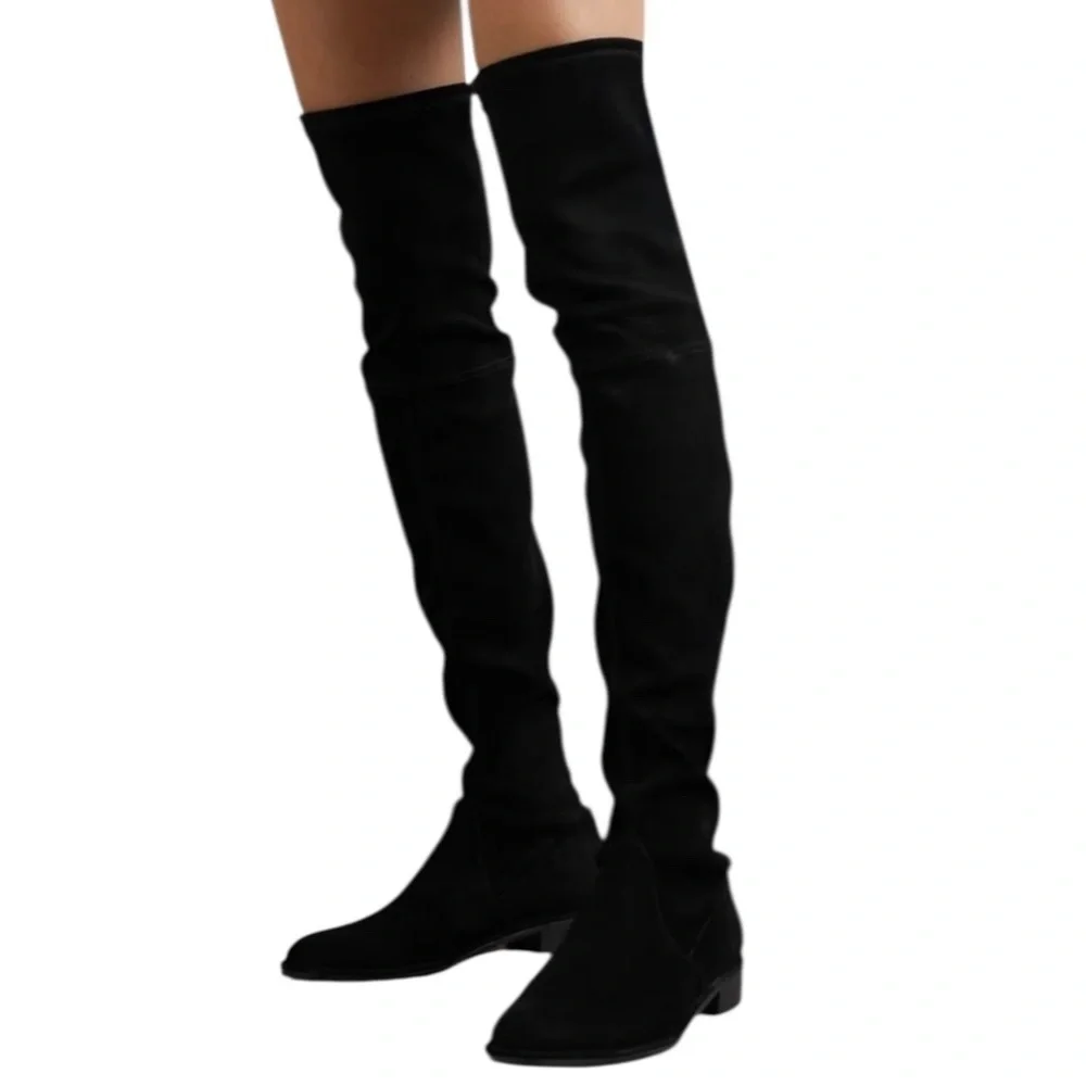 STUART WEITZMAN Suede Lowland over-the-knee Low Heel Boots Black Size 9.5